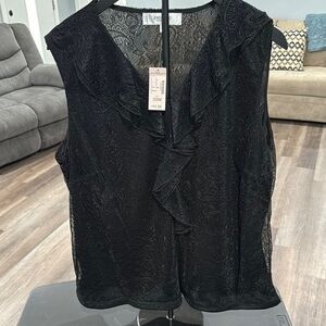 Jones Studio separates Black Sleeveless Ruffled Blouse 100%nylon/100% polyester